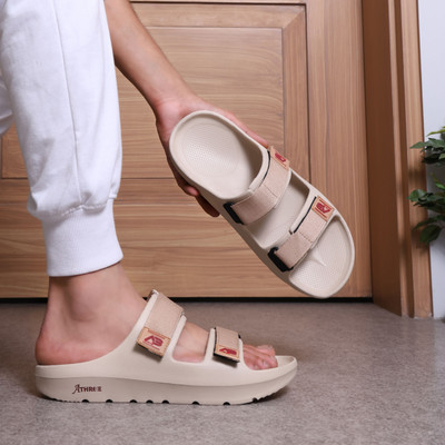 Athree Men Comfort with Adjustable Straps, Cushioned Sole Slides(Beige , 8)