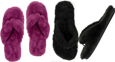 rexizone Women Flip Flops(Purple, Black , 3)