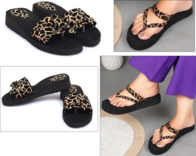 RIVAYPAFASHION Women Slippers(Black , 8)