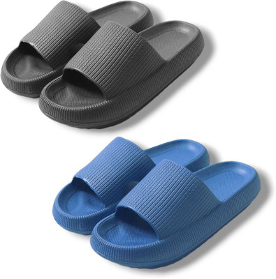 Zipolee Men Slides(Black, Blue , 10)