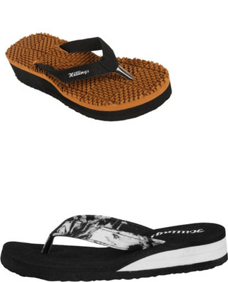 Hillings Women Flip Flops(Brown, Black , 9)