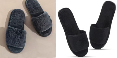 rexizone Women Slides(Black, Black , 6)