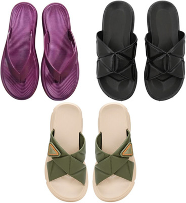 Shivaru trader Women Slippers(Purple, Black, Green , 7)