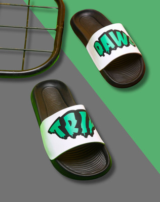 Foot Print Men Slides(White , 7)