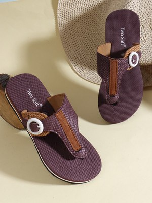 TWO SOFT Women Stylish Comfortable Lightweight| Adjustable Toe Hook Slipper Women Slippers(Brown , 4)