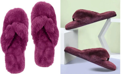 rexizone Women Flip Flops(Maroon, Purple , 6)