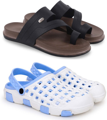 Kapani Fashion Men Slippers(Black, Blue , 9)