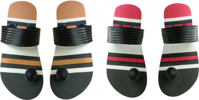 skyflip Men Slides(Brown, Red , 8)