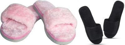 rexizone Women Flip Flops(Black, Pink , 4)