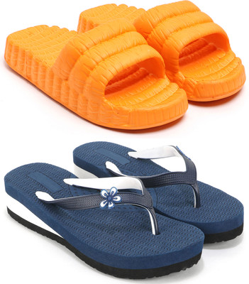 Dewon Women Flip Flops(Orange, Blue , 5)