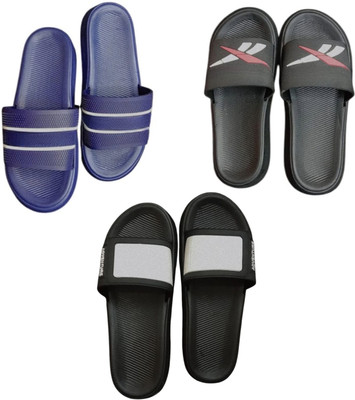 BLIBBERS Men Slides(Blue, Black, Grey , 7)
