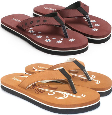 VAHMAH Women Slippers(Maroon, Tan , 4)