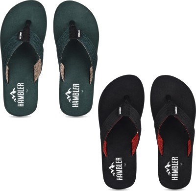 Hambler Men 2 Pairs Mens extra soft & stylish slippers lightweight & Durable & Trending Slippers(Black, Green 9)