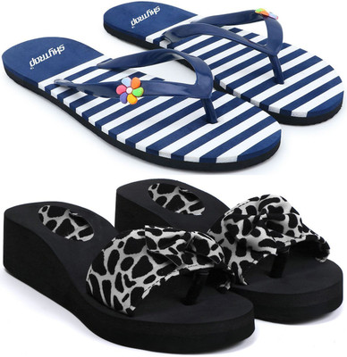Skytrap Women Slippers(Blue, Black , 8)