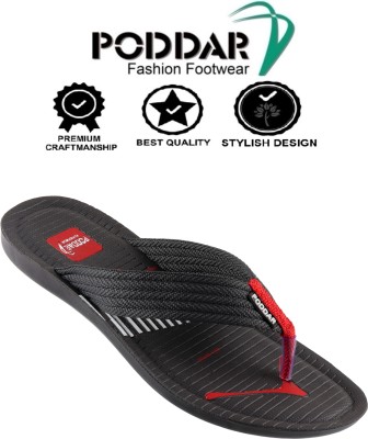 PODDAR Men Slippers(Black, Red , 9)