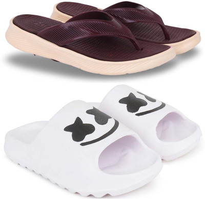 Pampy Angel Men Slippers(Maroon, White , 9)