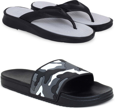 Pampy Angel Men Slippers(Grey, Black , 10)