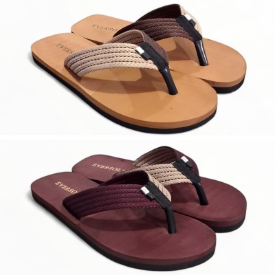 EVERSOLE Men Flip Flops(Tan, Maroon , 10)