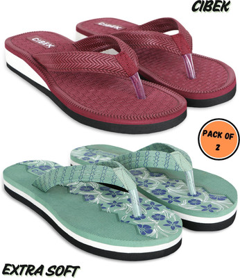 CIBEK Women Doctor step with cibek comfortable extra soft daily wear women slipper pack of 2 Flip Flops(Multicolor , 6)