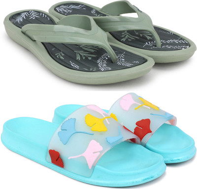 KAPYANSH Women Women Classic Trendy Flipflops, Slipper, Sliders, Chappal Combo Pack of 2 Slippers(Multicolor , 8)