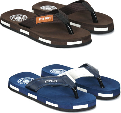 Stepsoft Men Slippers(Brown, Blue , 8)