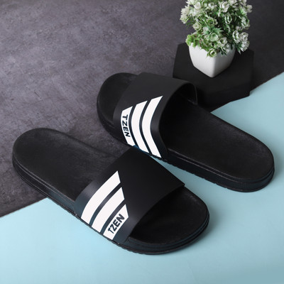 Tzen Men Flip Flops(White, Black , 9)
