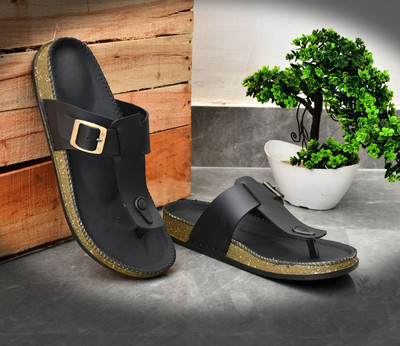 BELLION Men Flip Flops(Black , 9)