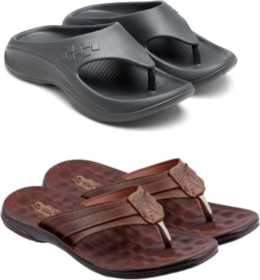 asian Men Flip Flops(Brown, Grey , 7)