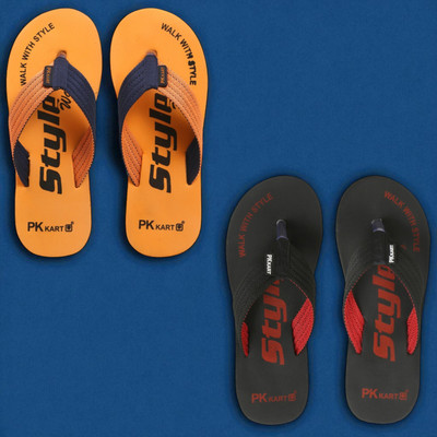PKKART Men Slippers(Orange, Red , 6)