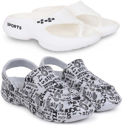 Kapani Fashion Men Slippers(White, Grey , 8)