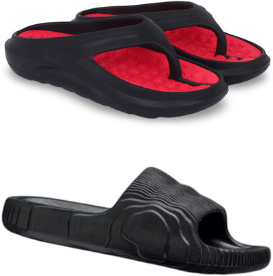 Kapani Fashion Men Slippers(Red, Black , 8)