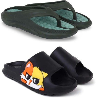 Kapani Fashion Men Slippers(Green, Black , 9)
