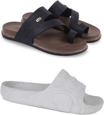 KAPYANSH Men Slippers(Black, Grey , 6)