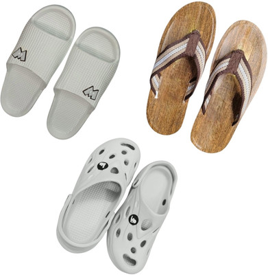 BLIBBERS Men Slippers(Grey, Brown, Off White , 9)