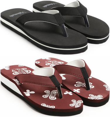 VAHMAH Women Slippers(Black, Maroon , 7)