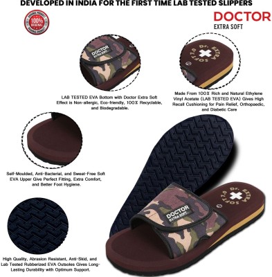 DOCTOR EXTRA SOFT Men Men's Camo Ortho Care Orthopaedic and Diabetic Velcro Adjustable Strap Super Comfort Dr.Sliders Flipflops and House Slippers for Gents and Boys Slides(Brown 8)