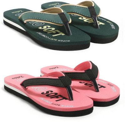 zebio Women Slippers(Green, Yellow, Pink, Black , 5)