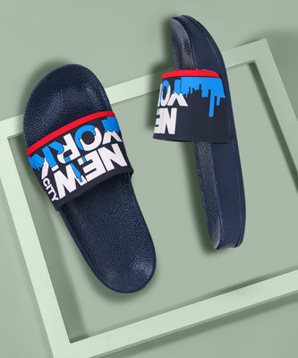 DRACKFOOT Men Flip Flops(White, Blue , 9)