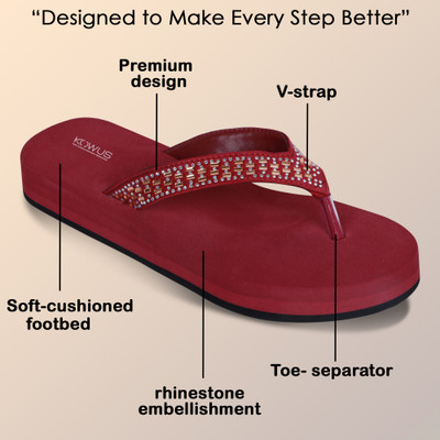 kOWUS Women Slippers(Maroon , 5)