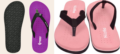 DASHNY Women Flip Flops(Purple, Orange , 4)