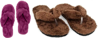 rexizone Women Flip Flops(Purple, Brown , 7)
