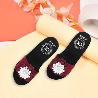 CIBEK Women Slides(Red, Black , 8)