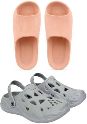 Veewalk Men Slides(Beige, Grey , 9)