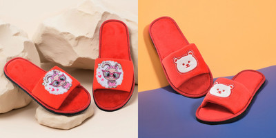 Y key Women Flip Flops(Red, Red , 5)