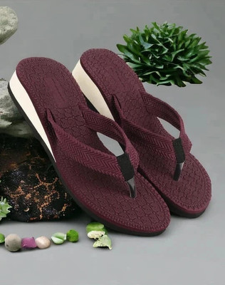 ASHUMAN Women Slippers(Maroon , 8)