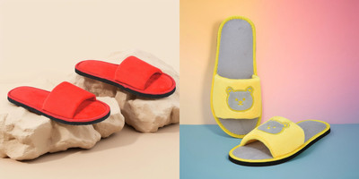 Y key Women Flip Flops(Red, Yellow , 6)