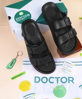 DOCTOR EXTRA SOFT Men Men's Classic Cushion Sliders/Slippers with Adjustable Buckle Strap Adult D-505 Slides(Black , 9)
