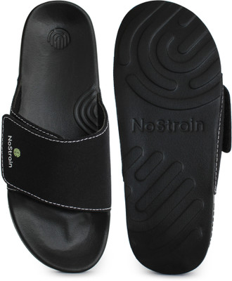 NoStrain Men Canvas Flip Flops(Black , 10)