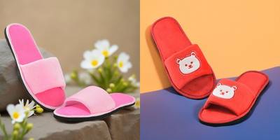 Y key Women Flip Flops(Pink, Red , 5)
