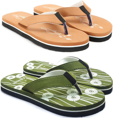 VAHMAH Women Slippers(Tan, Green , 7)